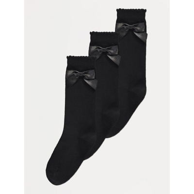 George Black Bow Cotton Rich Knee High Socks 3 Pack