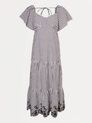 Striped Embroidered Scallop Tiered Dress | Women | George at ASDA