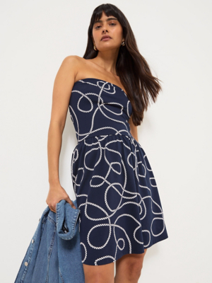 Navy Rope Print Bandeau Mini Dress | Women | George at ASDA
