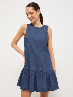 Mid Wash Denim Sleeveless Mini Dress | Women