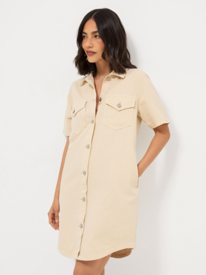 Cream Denim Mini Shirt Dress | Women