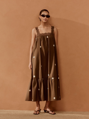 long formal burgundy dress Brown Basic Polka Midi Dress main image 0