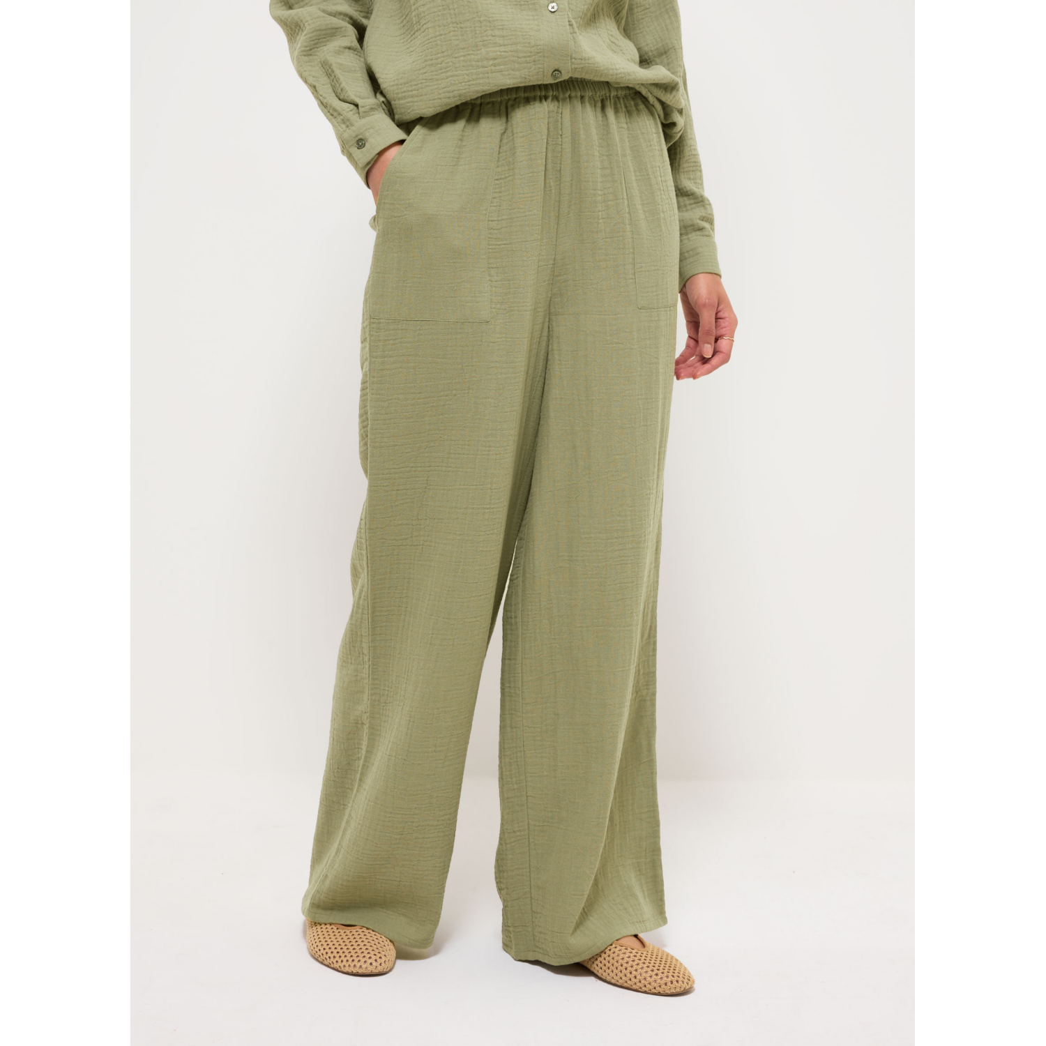 George Women's Olive Green Khaki Cheesecloth Wide Leg Co-Ord Trousers