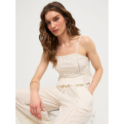 George Cream Floral Embroidered Cami Beach Top