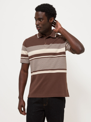 Brown Striped Zip Neck Polo Top