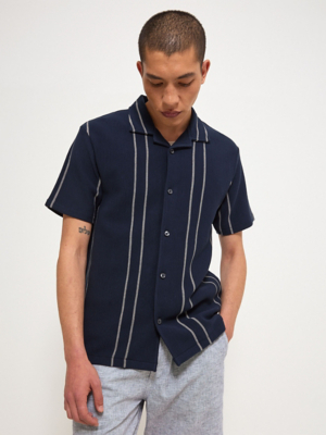 Navy Vertical Striped Ribbed Shirt