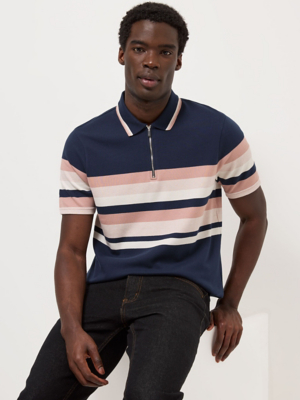 Striped Zip Neck Polo Top