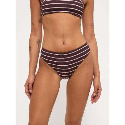 George Brown Striped Crinkle Texture Bikini Bottoms - Chocolate Brown