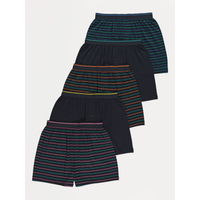 George Navy Striped Loose Fit Jersey Boxer Shorts 5 Pack - Green