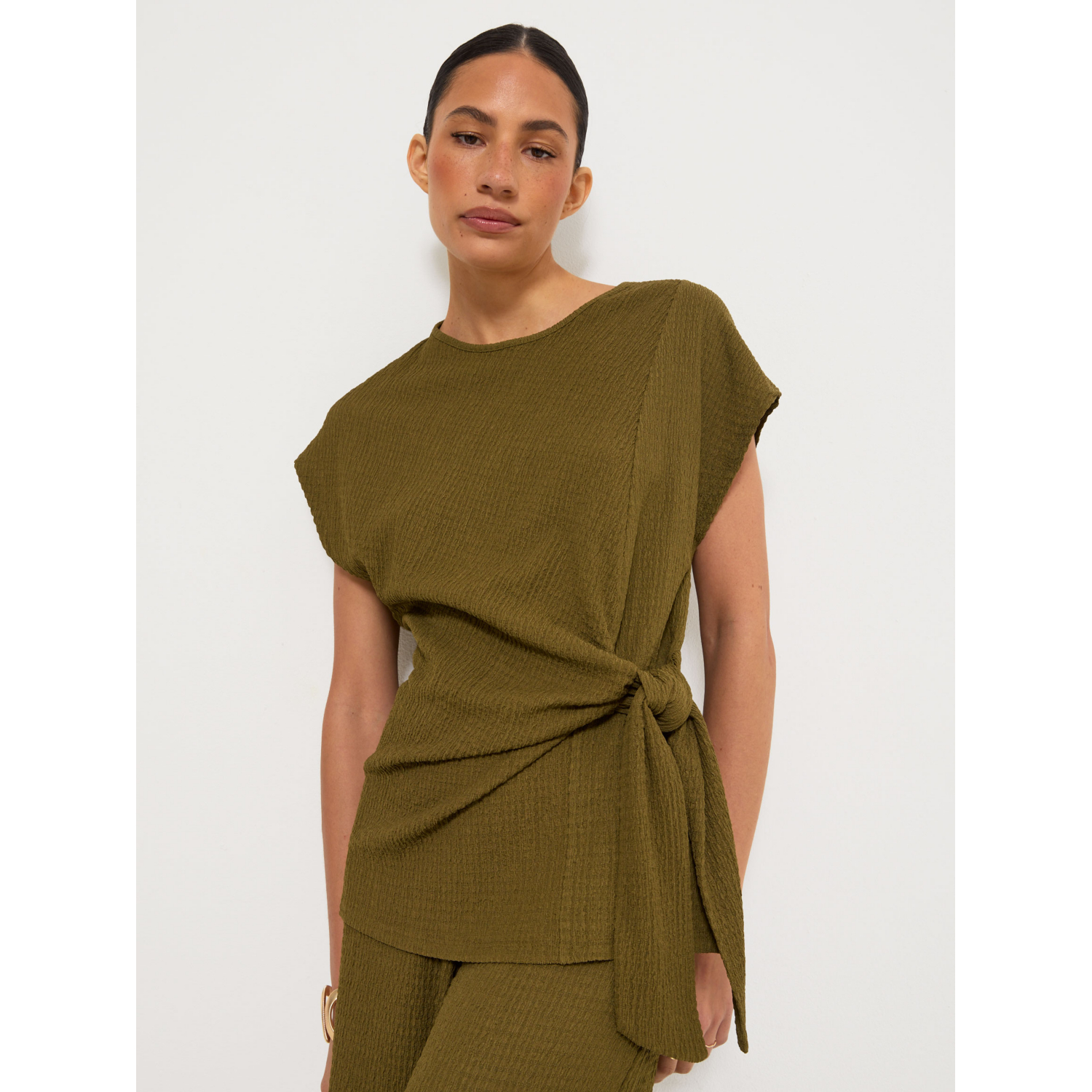 George Women's Olive Green Khaki Textured Tie Side Co Ord Top