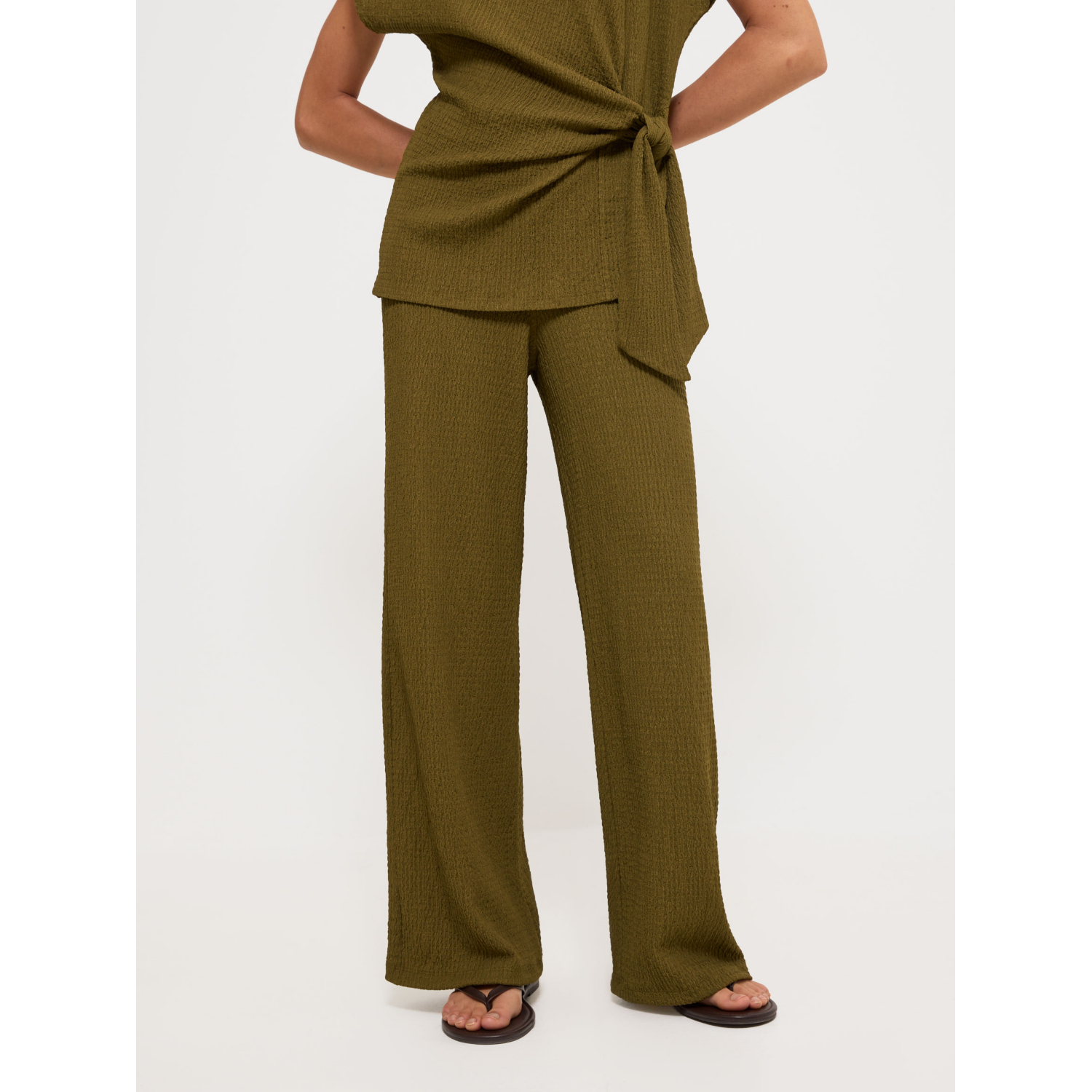 George Women's Olive Green Khaki Textured Wide Leg Co Ord Trousers