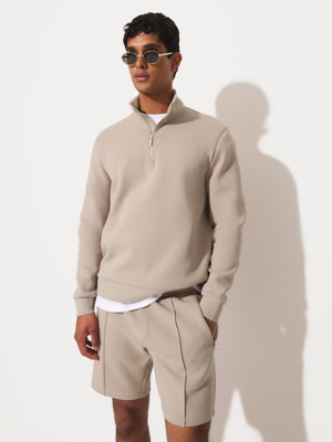 Beige Studio Edit Scuba Quarter Zip Sweatshirt