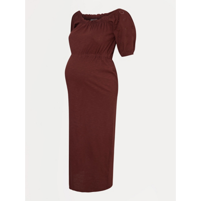 George Maternity Chocolate Bardot Broderie Sleeve Midi Dress - Chocolate Brown