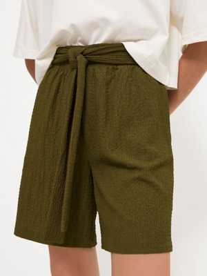 Khaki Tie Waist Textured Bermuda Shorts | Women | George at ASDA