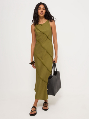 Olive Green Fringe Midi Dress | Women