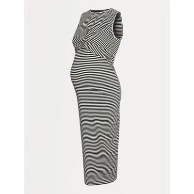 George Maternity White Stripe Nursing Midi Dress - White/Black