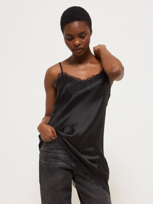 Black Satin Lace Trim Cami | Women | George at ASDA