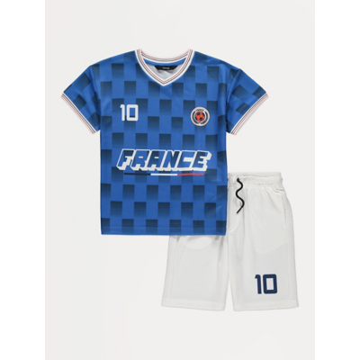 George France Top and Shorts Football Kit - Blue