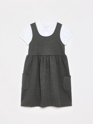 ladies grey pinafore dress Girls 2 In 1 School | School uniform work pinafore office dress