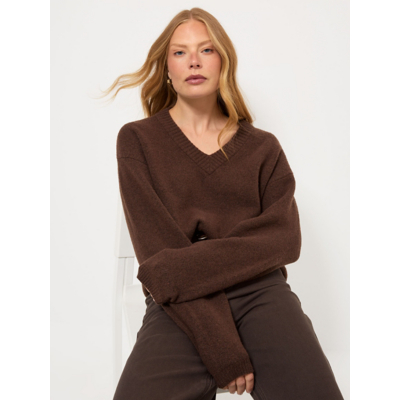 George Chocolate Brown V Neck Knitted Jumper