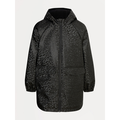 George Black Leopard Print Fleece Lined Fisherman Coat