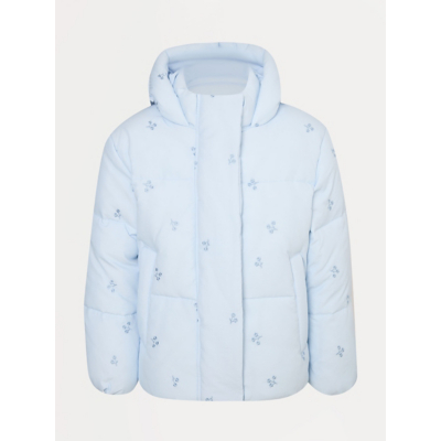 George Blue Floral Embroidered Puffer Coat - Light Blue