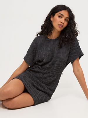 Charcoal Textured Tie Waist Mini Dress | Women | George at ASDA