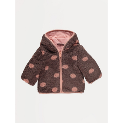 George Chocolate Polka Dot Hooded Borg Fleece - Chocolate Brown