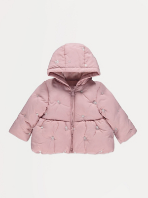 Pink Flower Embroidered Padded Hooded Coat | Baby | George at ASDA