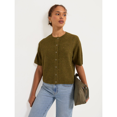 George Olive Green Sparkle Short Sleeve Knitted Cardigan