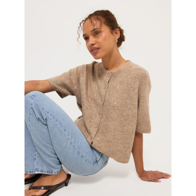 George Beige Sparkle Short Sleeve Knitted Cardigan