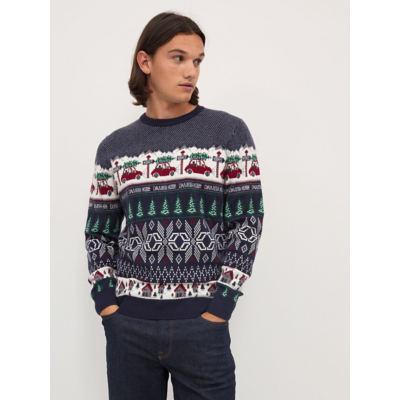 George Christmas Driving Home Navy Fairisle Jumper