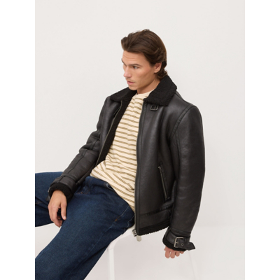 George Black Suede Effect Shearling Biker Jacket