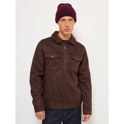 George Chocolate Suede Effect Collared Pocket Jacket - Chocolate Brown
