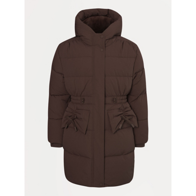 George Chocolate Brown Bow Pocket Longline Padded Coat