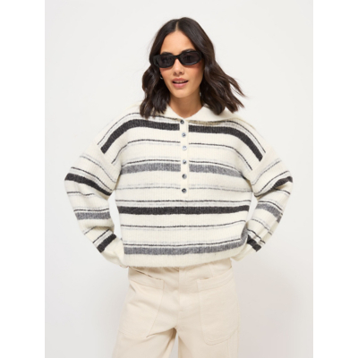 George Cream Striped Collared Knitted Jumper