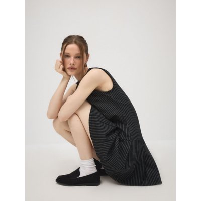 George Black Pinstriped Pleated Hem Mini Dress