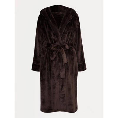 George Brown Plush Hooded Dressing Gown - Chocolate Brown