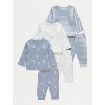 George Blue Star Moon Long Sleeve Pyjamas 3 Pack