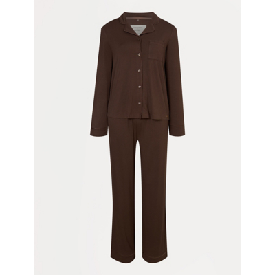 George Brown Satin Piped Shirt Pyjamas - Chocolate Brown