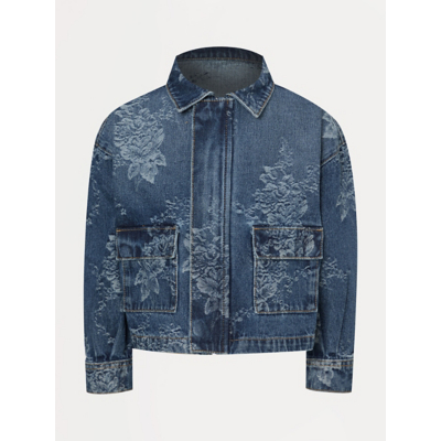 George Blue Dual Fasten Floral Denim Jacket - Mid Wash