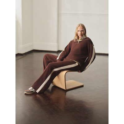 George Burgundy Side Stripe Wide Leg Co Ord Trousers - Chocolate Brown