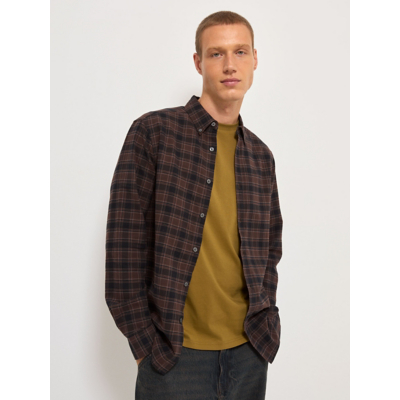 George Chocolate Check Long Sleeve Oxford Shirt - Chocolate Brown