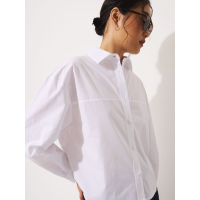 George Studio Edit White Boxy Long Sleeve Poplin Shirt
