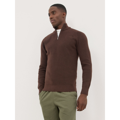 George Chocolate Brown Ribbed Funnel Neck Quarter Zip Jumper