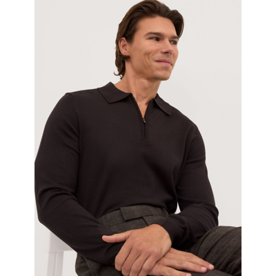George Chocolate Brown Zip Neck Long Sleeve Knit Polo