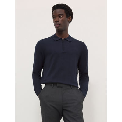 George Navy Zip Neck Long Sleeve Knit Polo