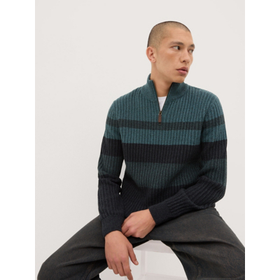 George Teal Striped Knitted Ombre Quarter Zip Jumper with Wool