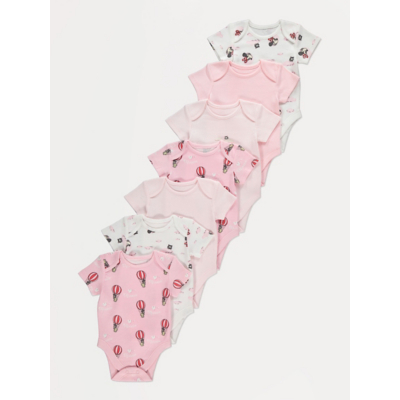 George Disney Minnie Mouse Short Sleeve Bodysuits 7 Pack - Pink