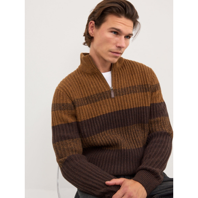 George Tan Striped Ombre Knitted Quarter Zip Jumper with Wool